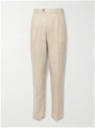 Etro - Slim-Fit Pleated Checked Alpaca-Blend Suit Trousers - Neutrals