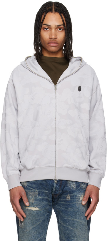 Photo: BAPE Gray Solid Camo Jacquard One Point Zip Hoodie