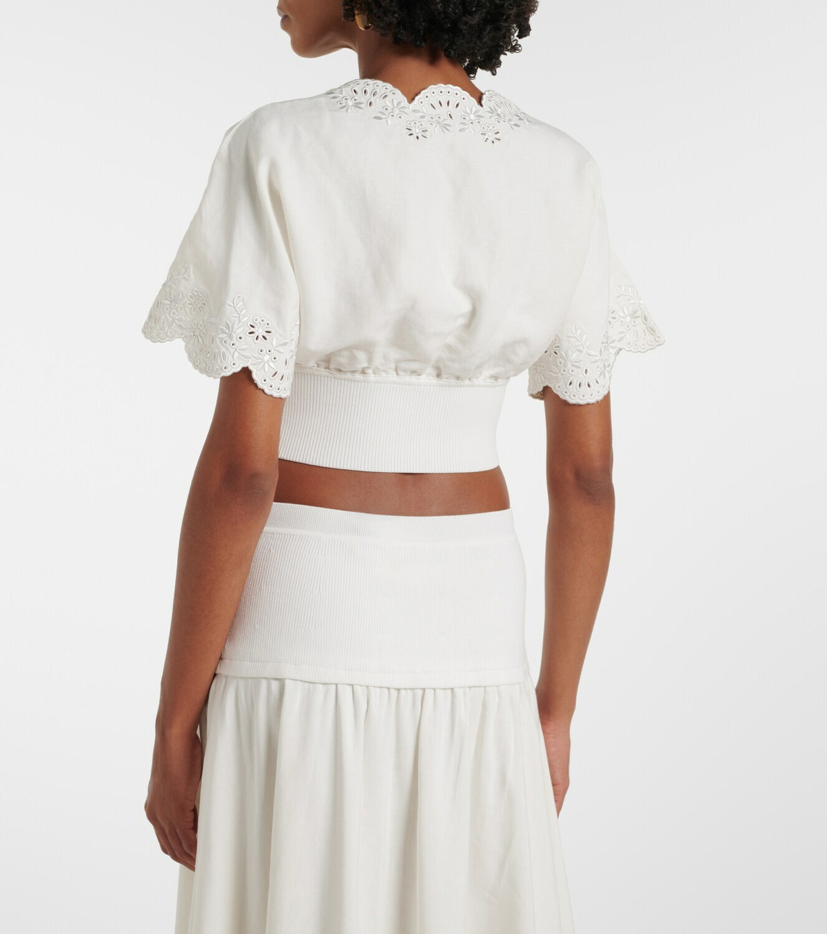 Simkhai Broderie anglaise linen-blend crop top