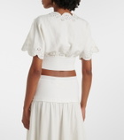 Simkhai Broderie anglaise linen-blend crop top