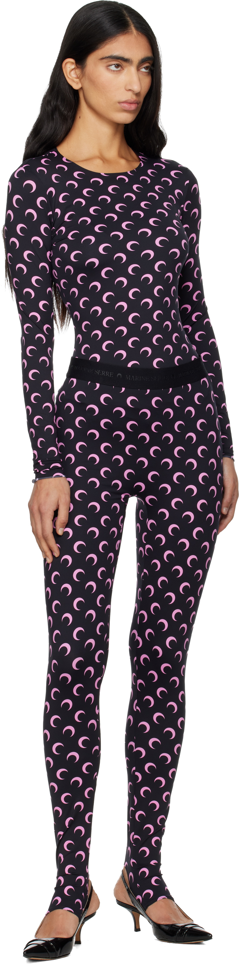 Marine Serre Black Recycled Moon Jersey Stirrup Leggings