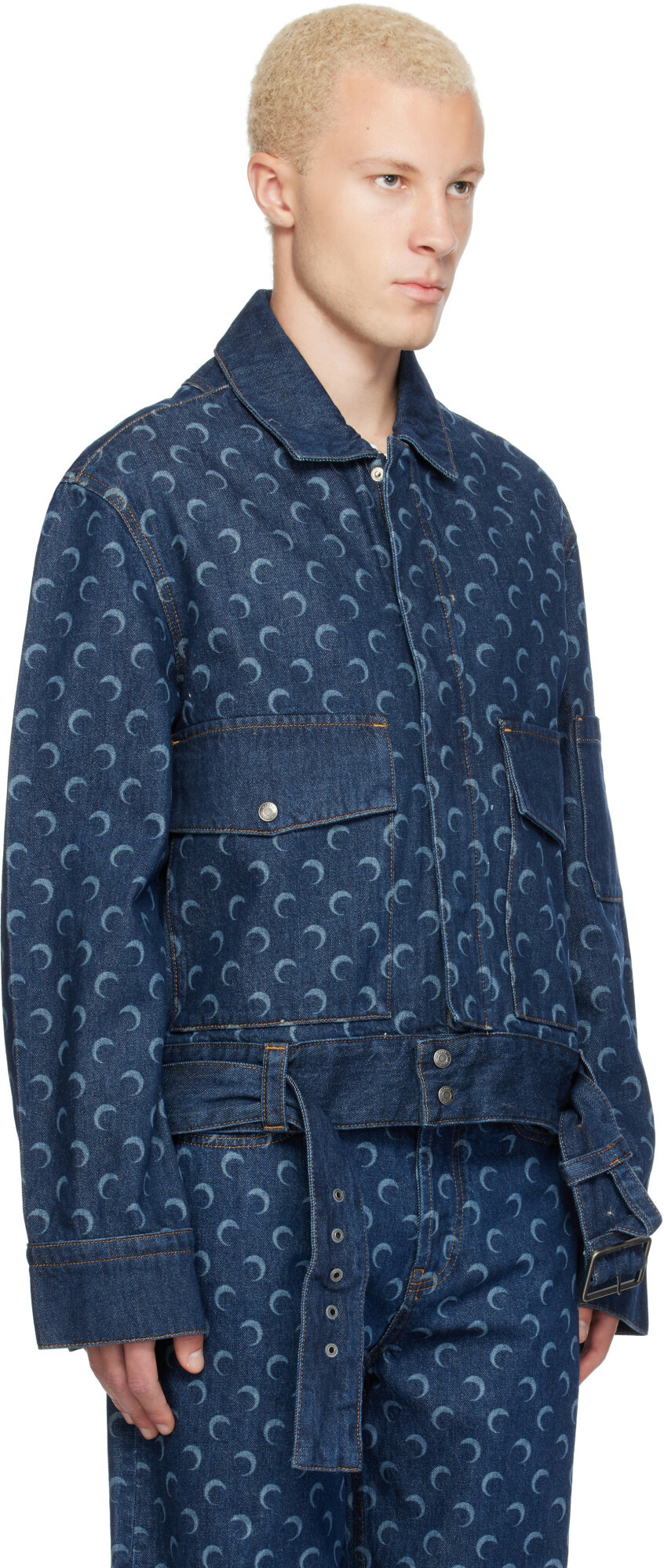 Marine Serre Blue Belted Trucker Denim Jacket