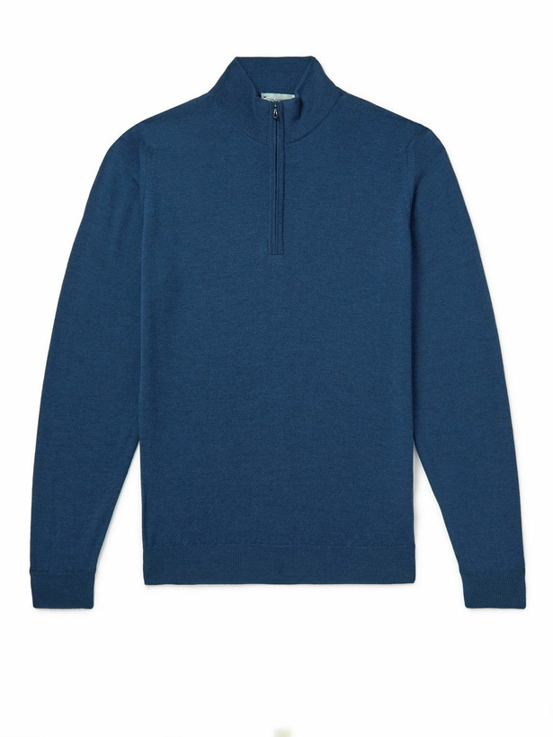 Photo: John Smedley - Tapton Slim-Fit Merino Wool Half-Zip Sweater - Blue