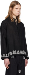 HARAGO Black Beadwork Popover Shirt