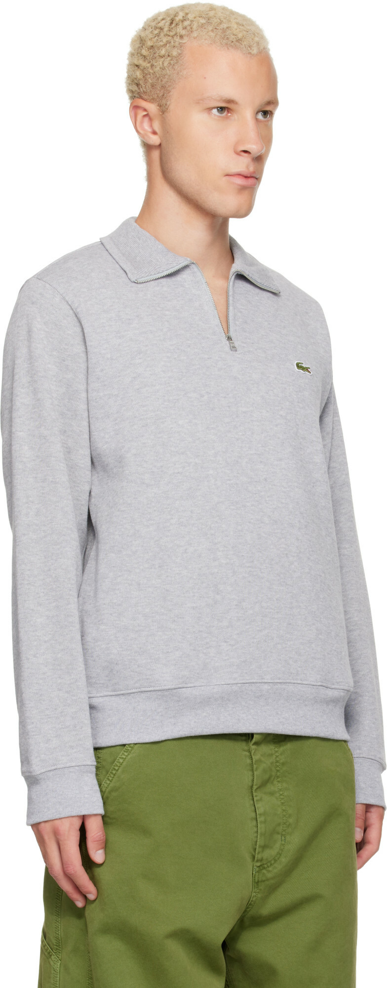 Lacoste Gray Zip-Up High-Neck Sweatshirt
