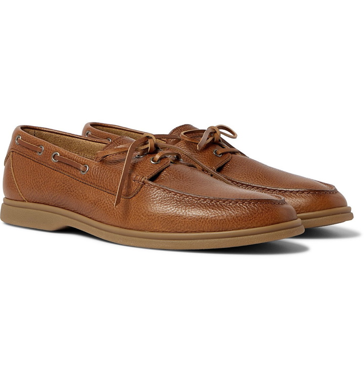 Photo: Brunello Cucinelli - Textured-Leather Boat Shoes - Brown
