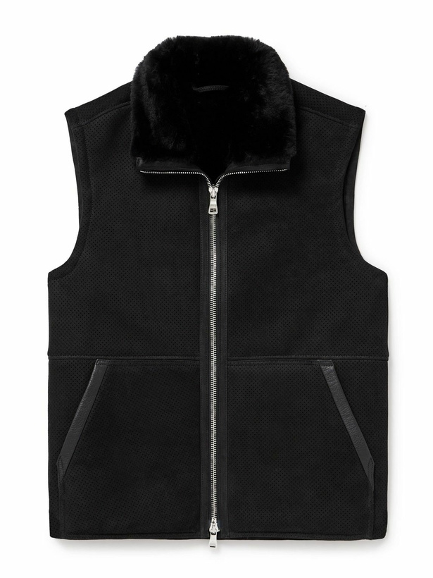 Photo: Mr P. - Full-Grain Leather-Trimmed Perforated Shearling Gilet - Black