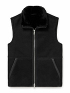 Mr P. - Full-Grain Leather-Trimmed Perforated Shearling Gilet - Black