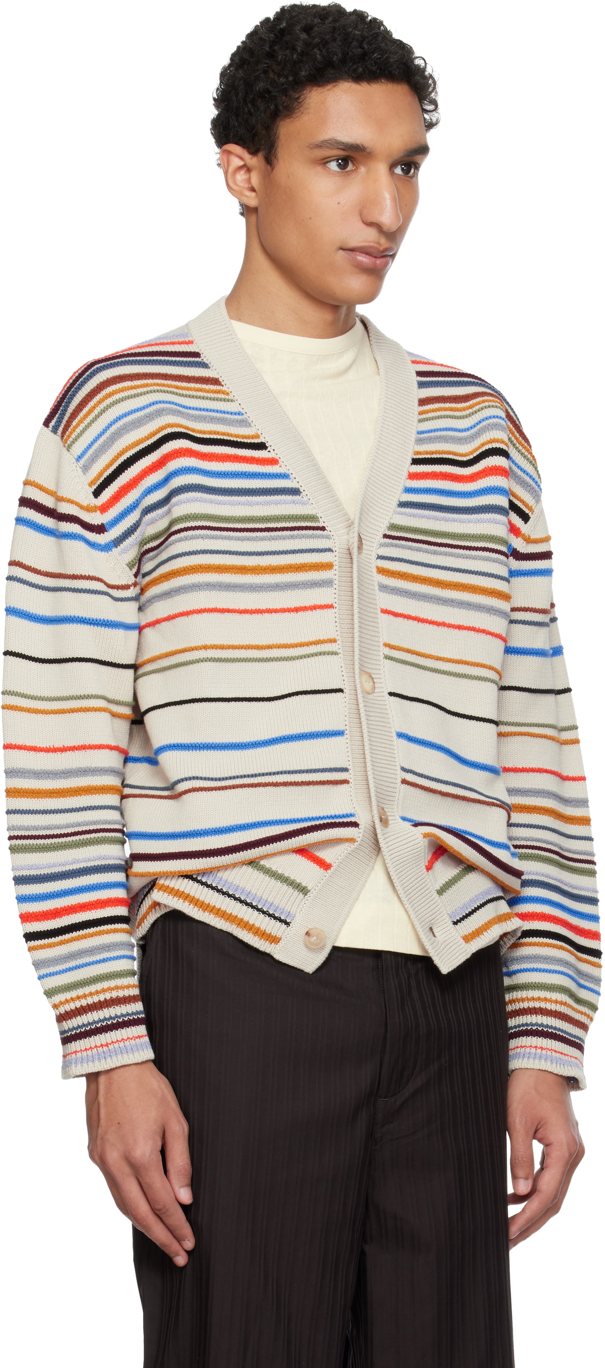 Paul Smith Beige 'Signature Stripe' Cotton-Blend Cardigan