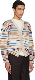 Paul Smith Beige 'Signature Stripe' Cotton-Blend Cardigan