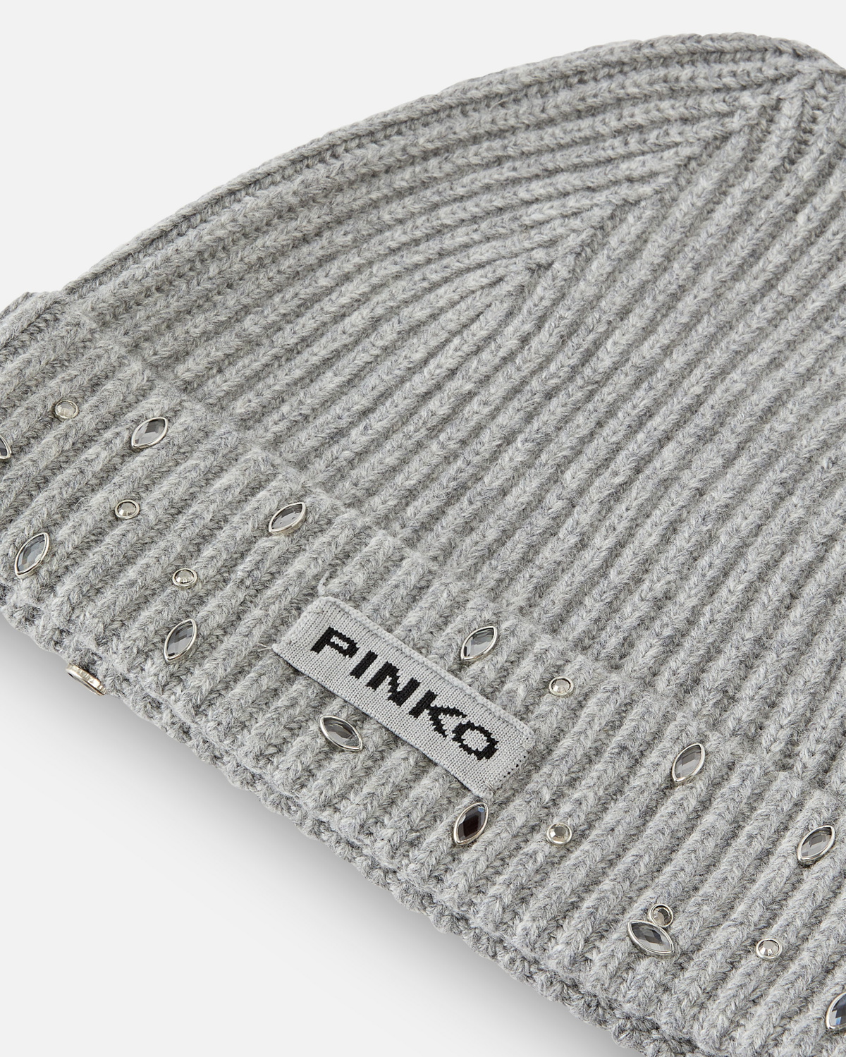 Pinko Ribbed Beanie With Crystals Metallic Silver