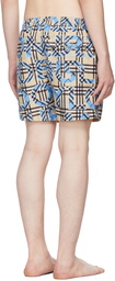 Burberry Blue Logo & Check Print Swim Shorts