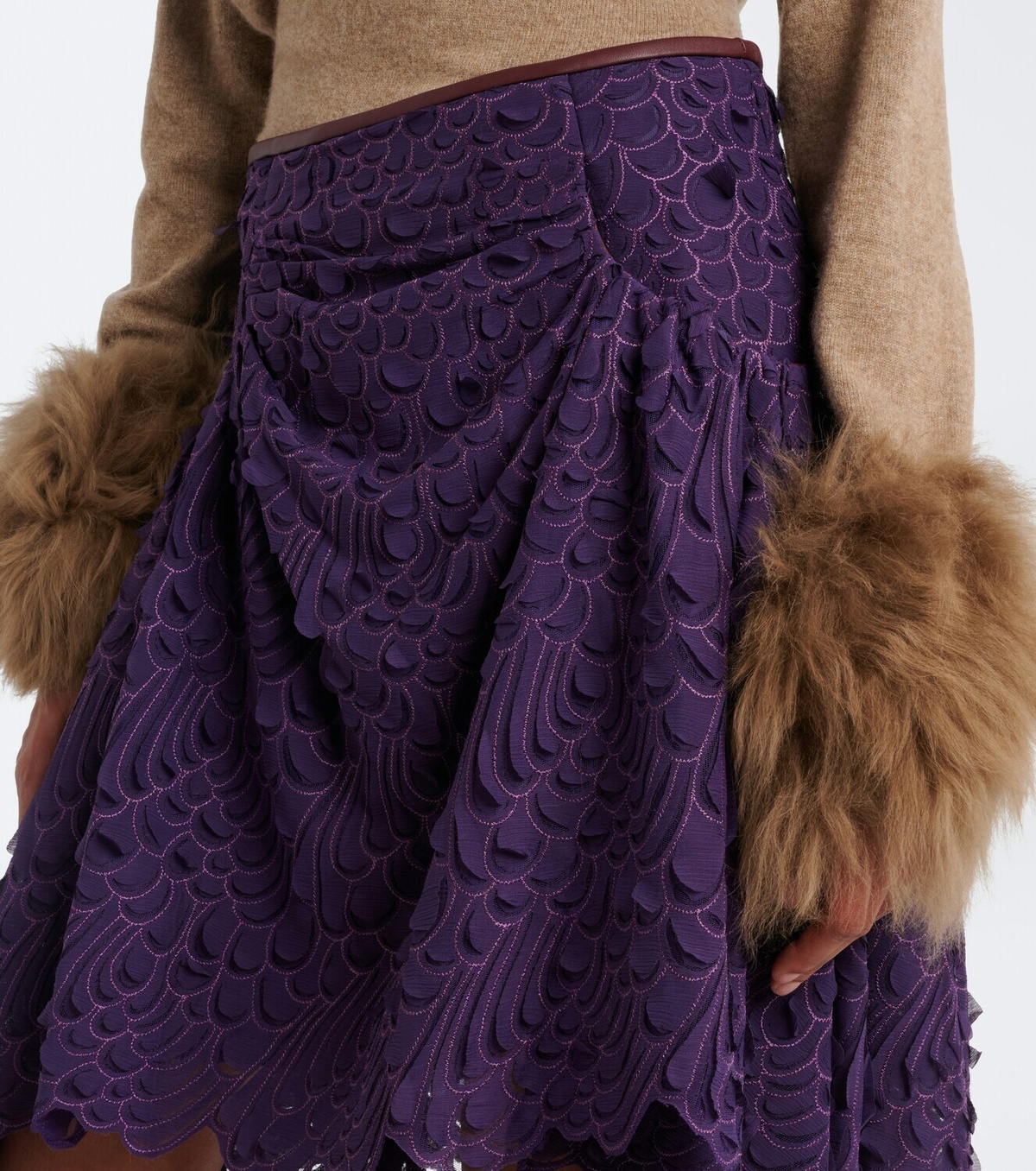 Jacques Wei Ruched leather-trimmed miniskirt