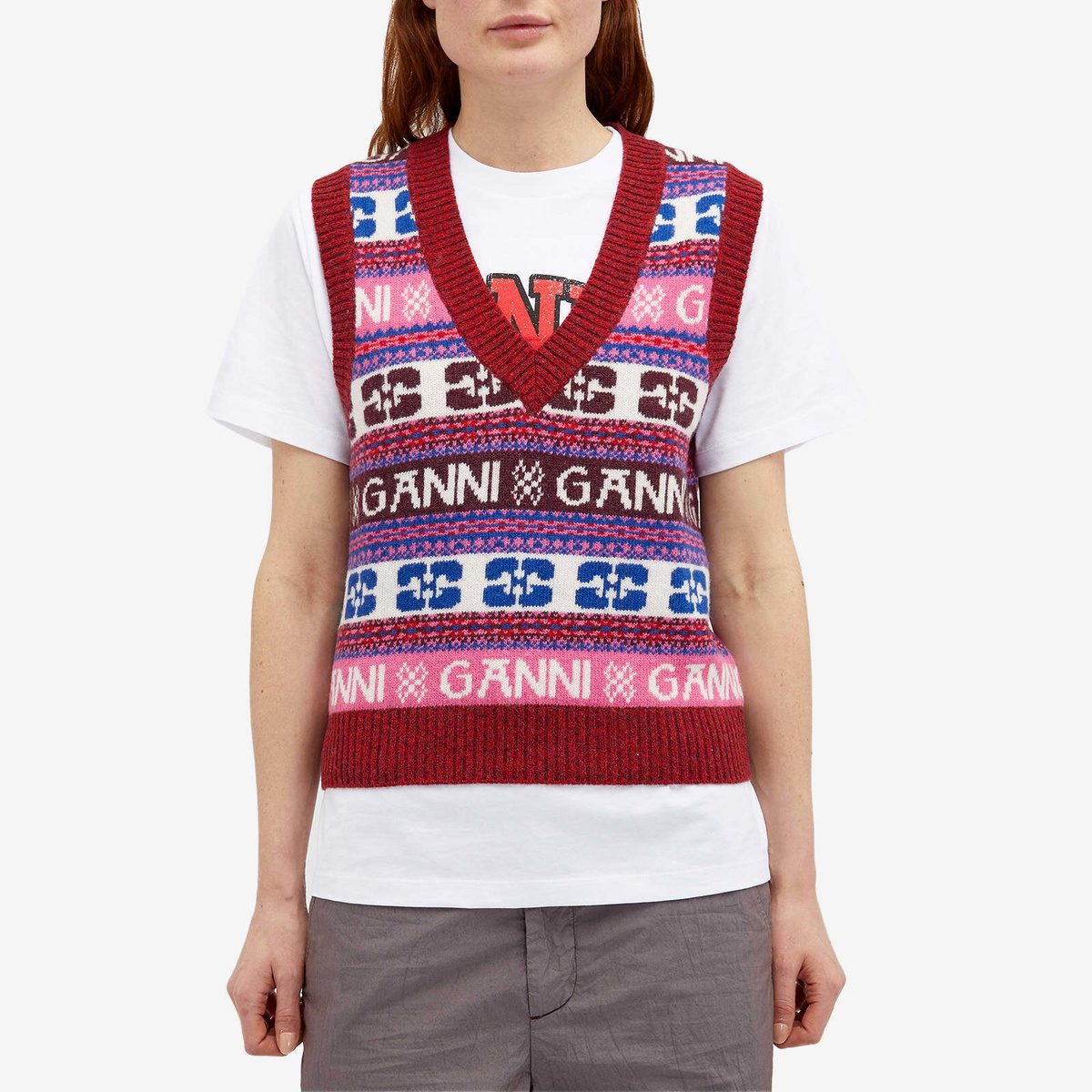 GANNI Women's Logo Wool Mix Vest in Multicolour GANNI