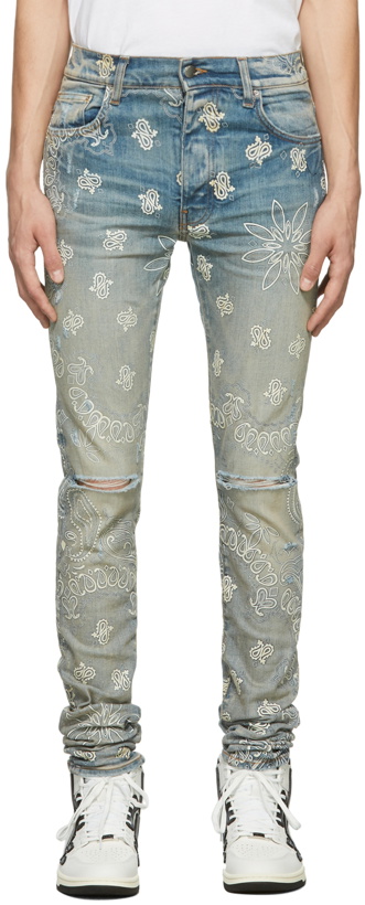 Photo: AMIRI Blue Flocked Paisley Bandana Jeans