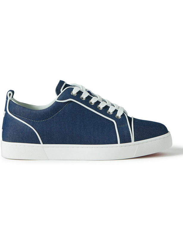 Photo: Christian Louboutin - Varsijunior Leather-Trimmed Embroidered Denim Sneakers - Blue