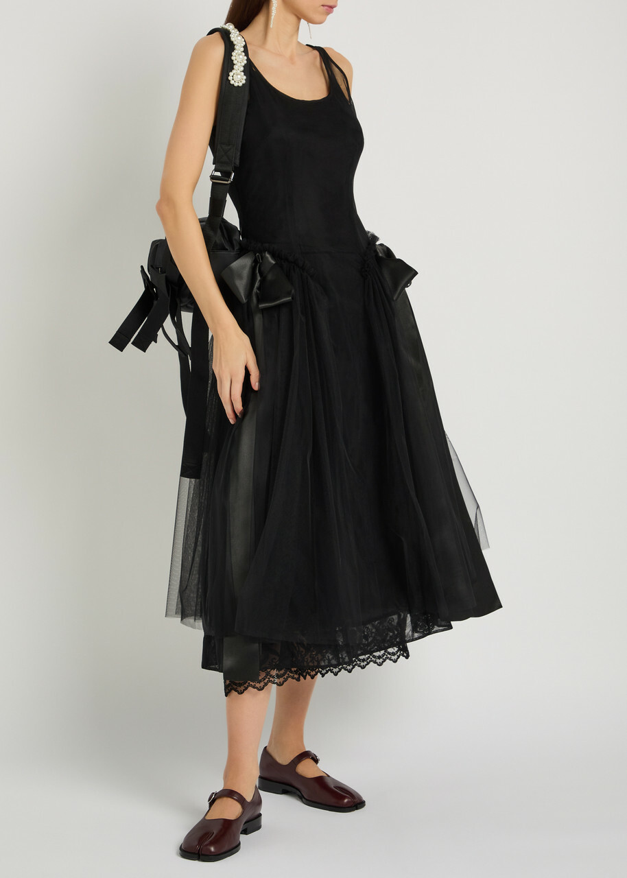 Simone Rocha Bow-appliquéd Tulle Midi Dress Black