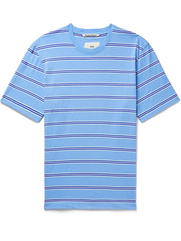 Photo: Folk - Striped Cotton-Jersey T-Shirt - Blue