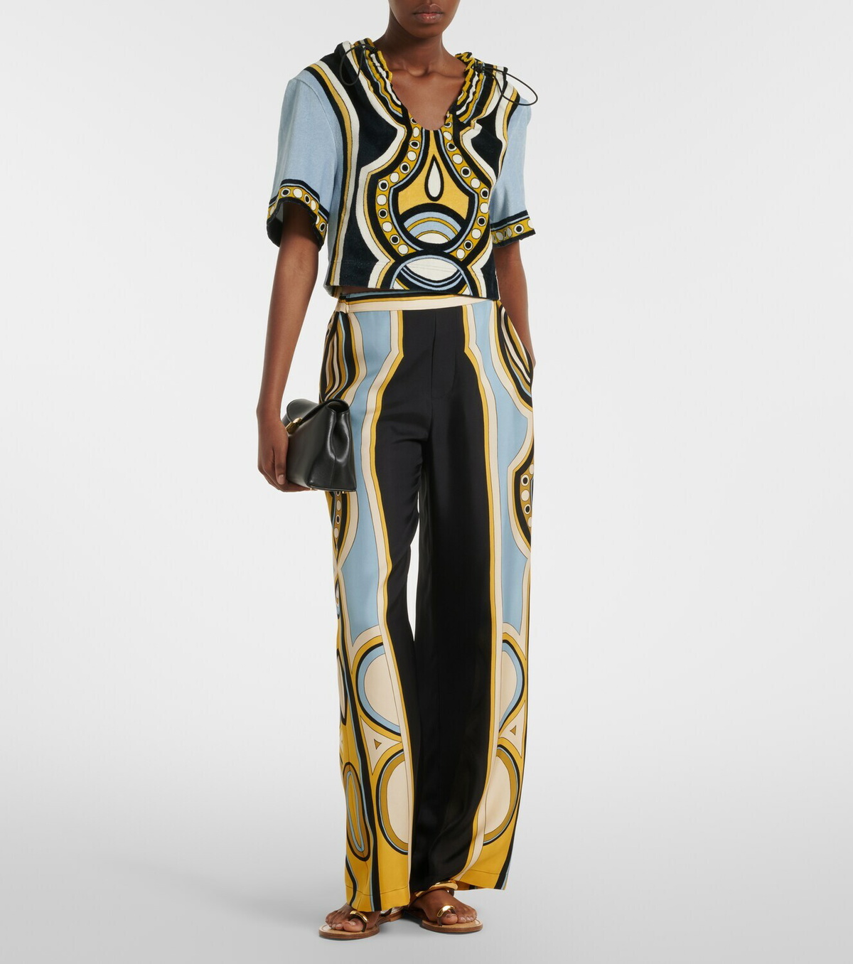 La DoubleJ Portal printed hooded cotton terry top