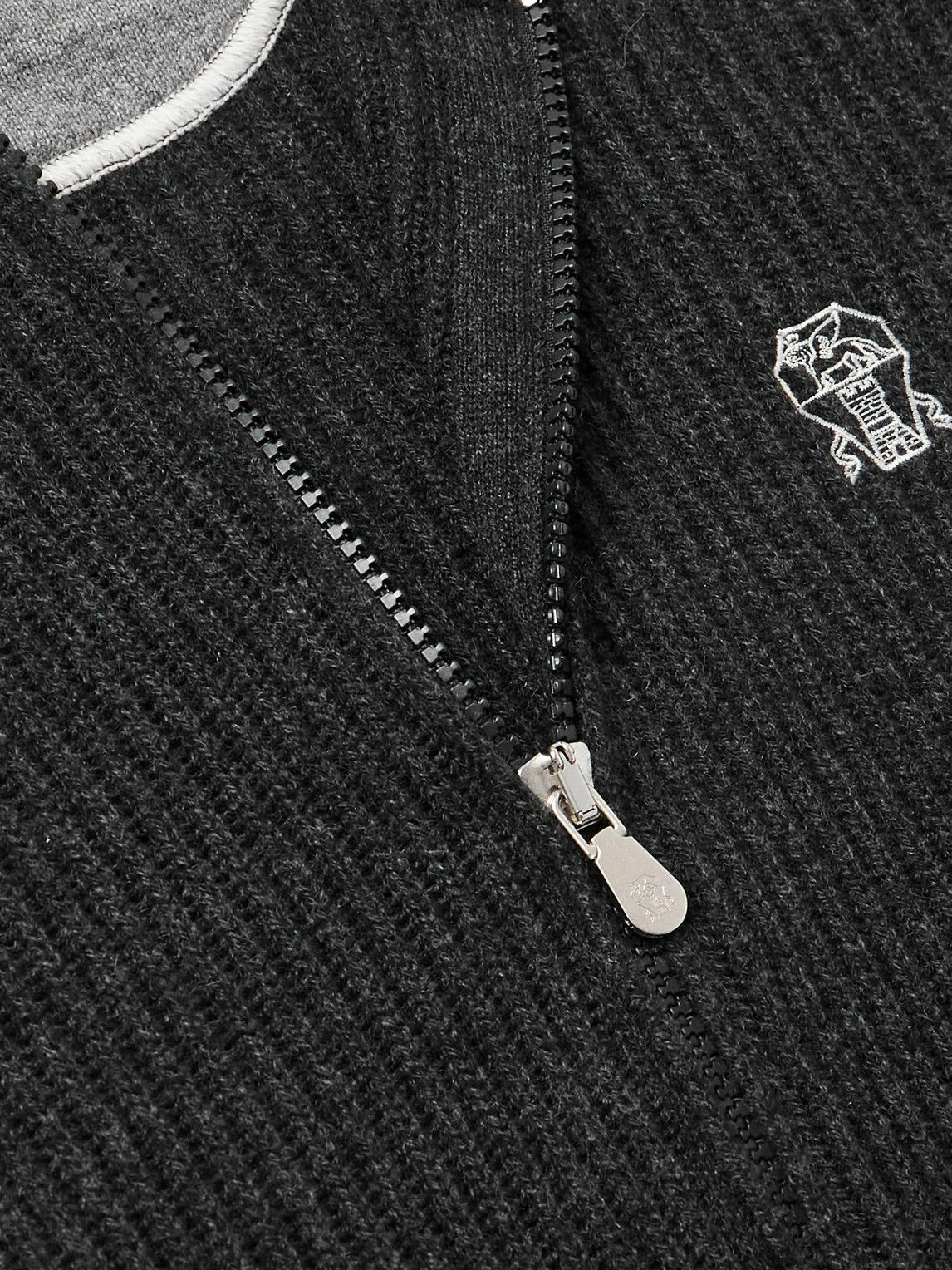 Brunello Cucinelli - Logo-Embroidered Ribbed Cashmere Zip-Up Hoodie - Gray