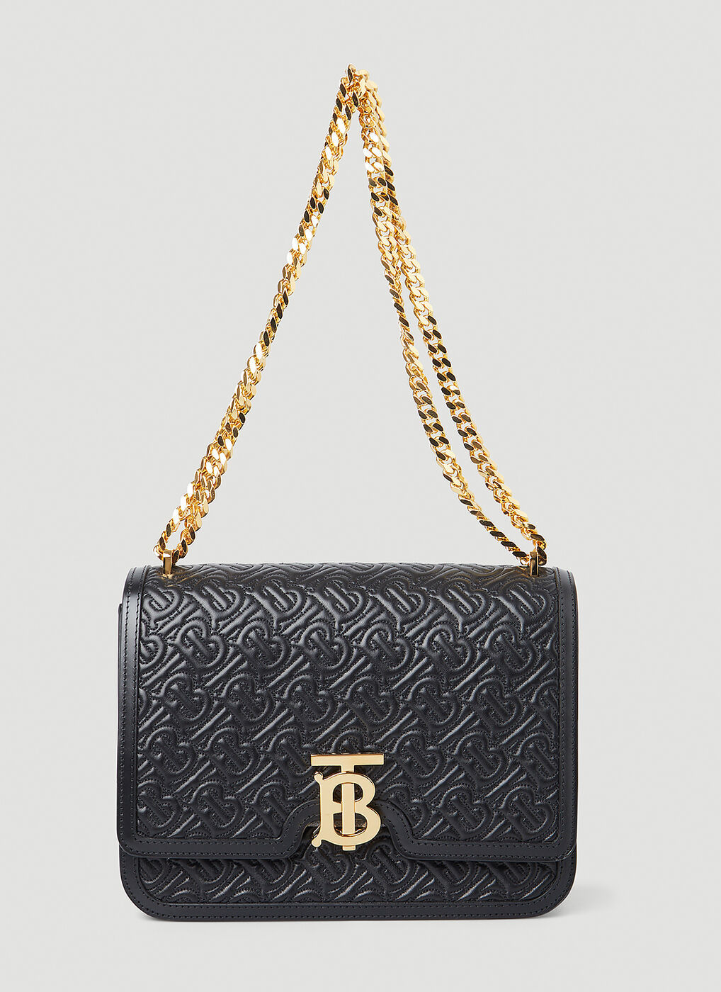 TB Monogram Quilted Medium Shoulder Bag in Black Burberry