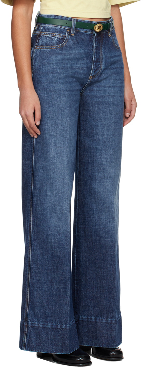 デニム・ジーパン BOTTEGA VENETA Indigo wide leg jeans turn ups Indigo Bottega Veneta: Indigo Wide Leg Jeans | SSENSE