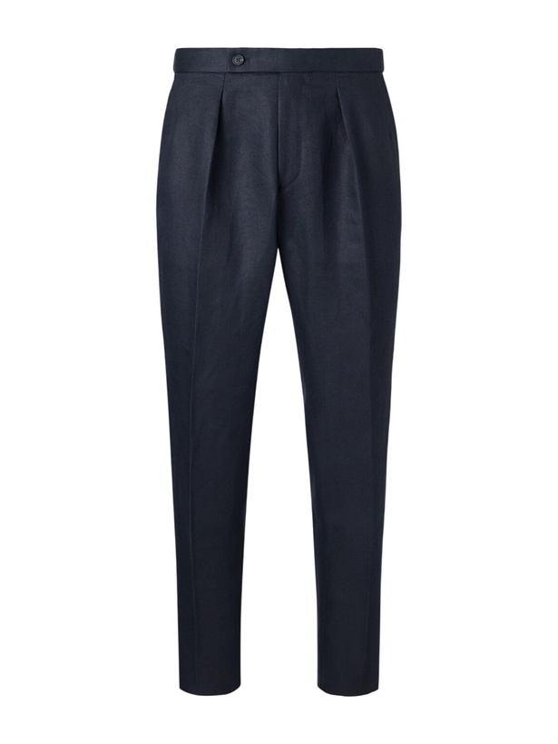 Photo: Slowear - Venezia 1951 Tapered Pleated Linen Trousers - Blue