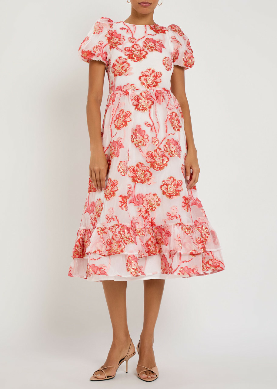 Sister Jane Willa Floral-jacquard Organza Midi Dress Pink