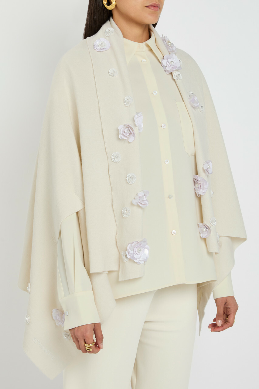 Bernadette Shirene Embroidered Cashmere-blend Shawl Ivory