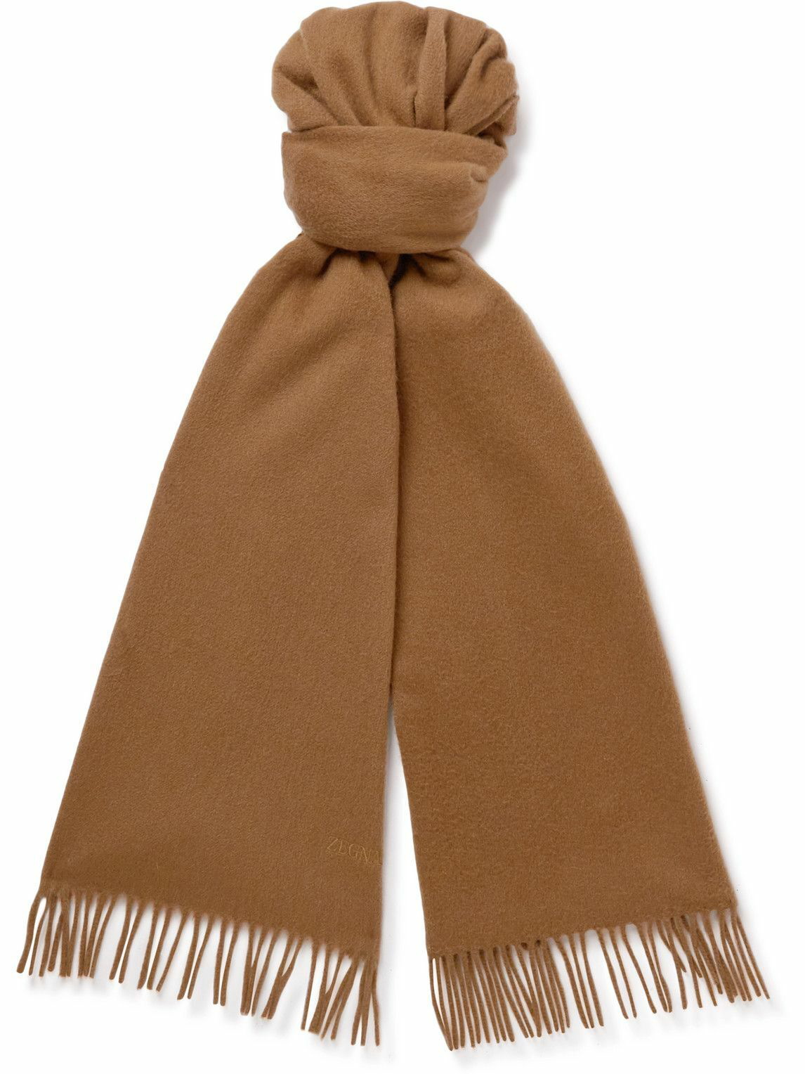 Zegna fringed-edge cashmere scarf - Brown