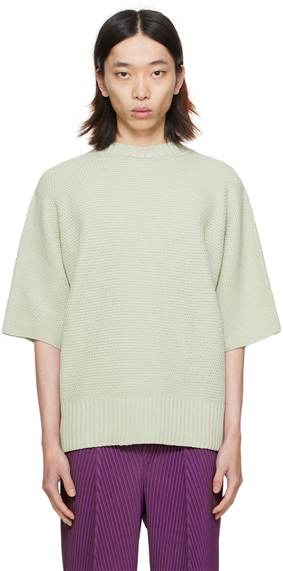 Photo: HOMME PLISSÉ ISSEY MIYAKE Green Rustic Knit Sweater