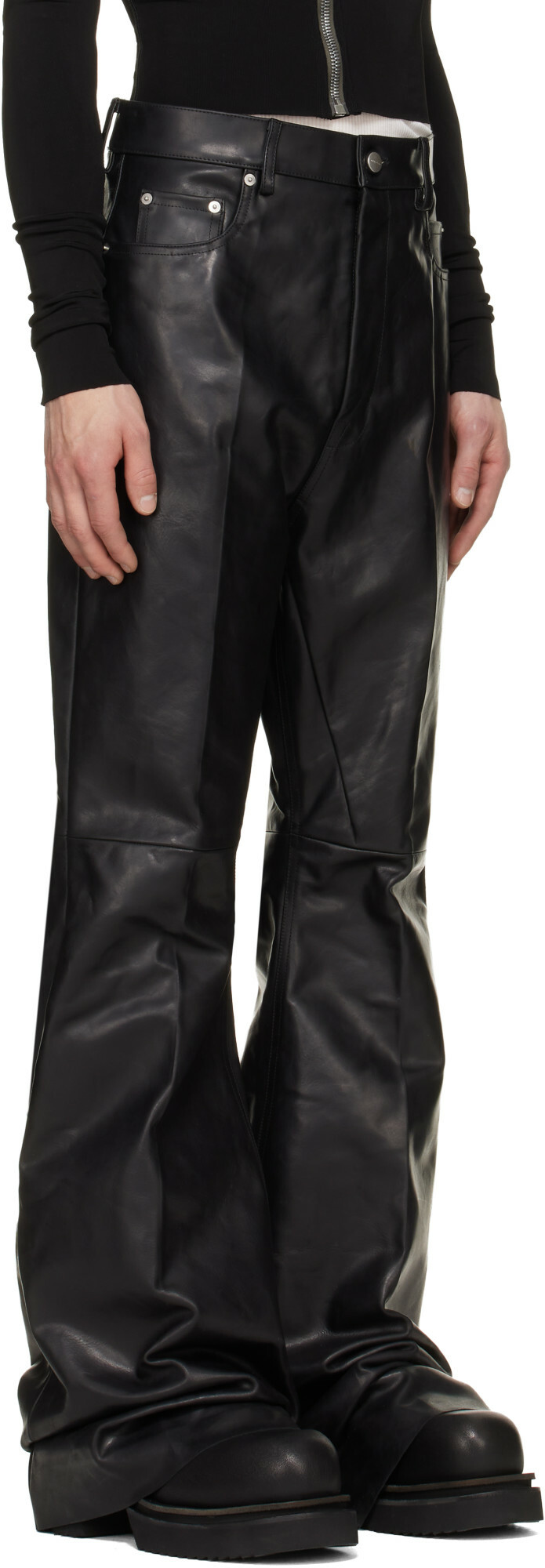Rick Owens Black Tower Bolan Bootcut Leather Pants