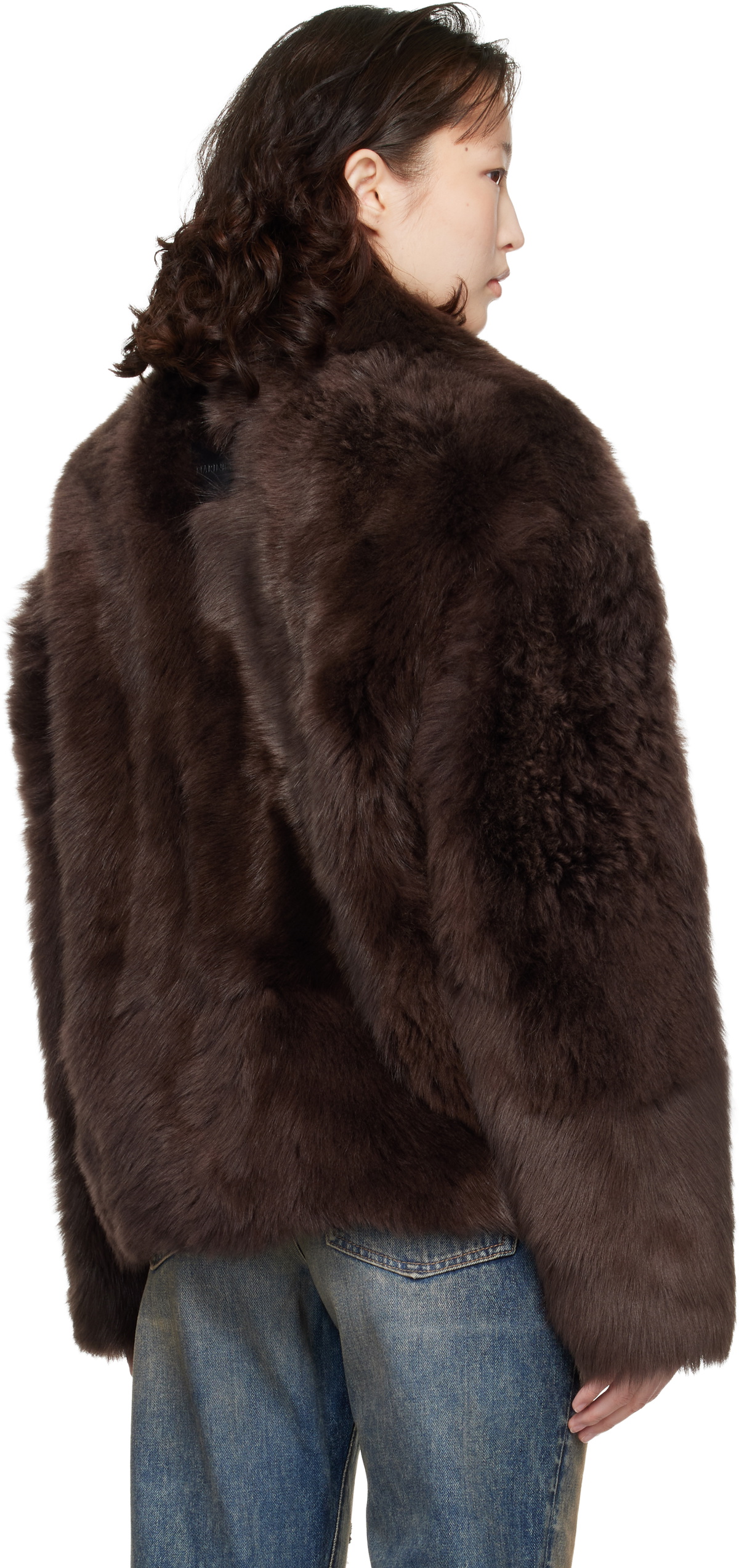 Marine Serre Brown Hairy Caban Shearling Coat