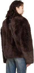 Marine Serre Brown Hairy Caban Shearling Coat