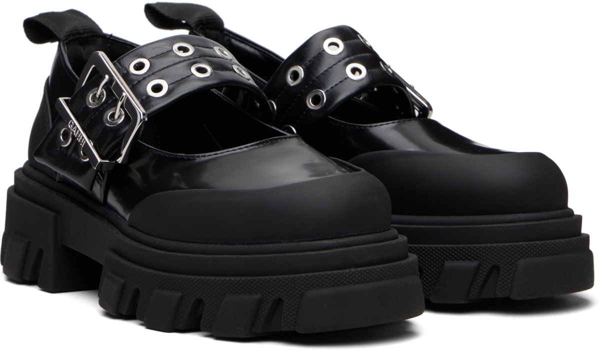 GANNI Black Cleated Ballerina Box Loafers