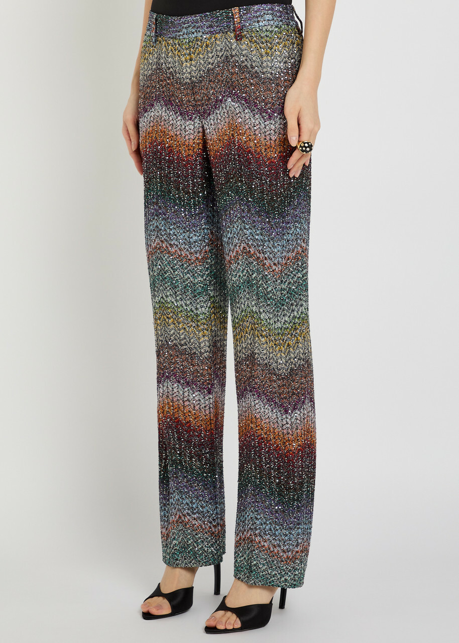 Missoni Sequin-embellished Zigzag Metallic-knit Trousers Multicoloured 1