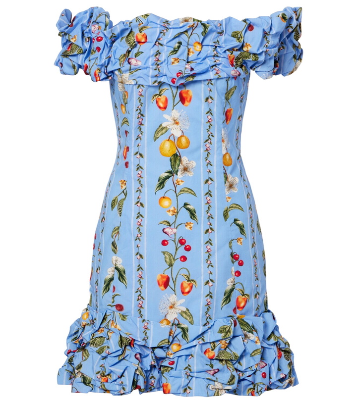 Photo: Agua by Agua Bendita Jardin printed off-shoulder cotton minidress