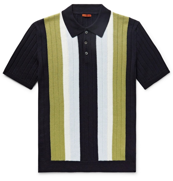 Photo: Barena - Slim-Fit Striped Ribbed Virgin Wool Polo Shirt - Blue
