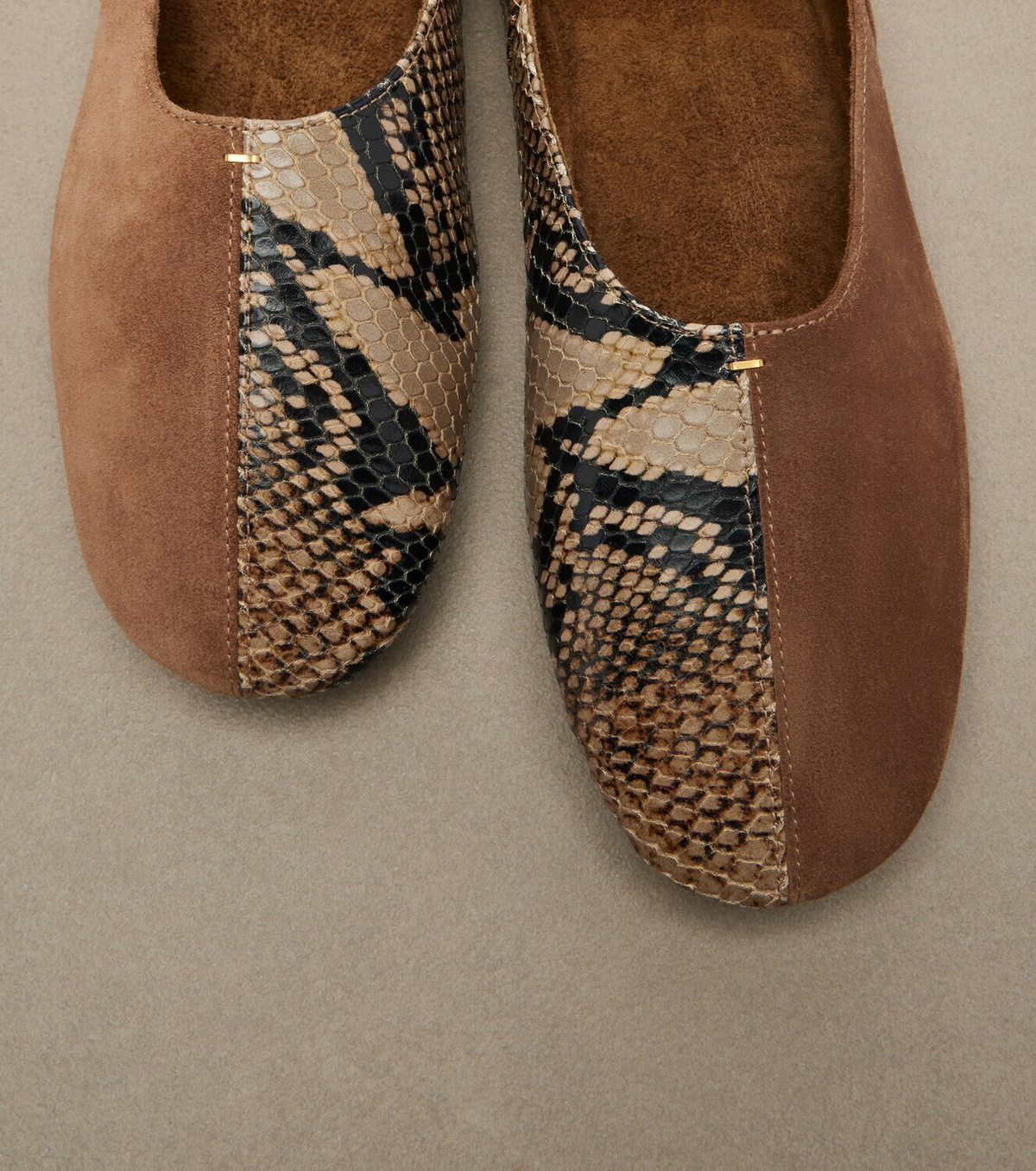 Khaite Jane snake-effect leather and suede ballet flats