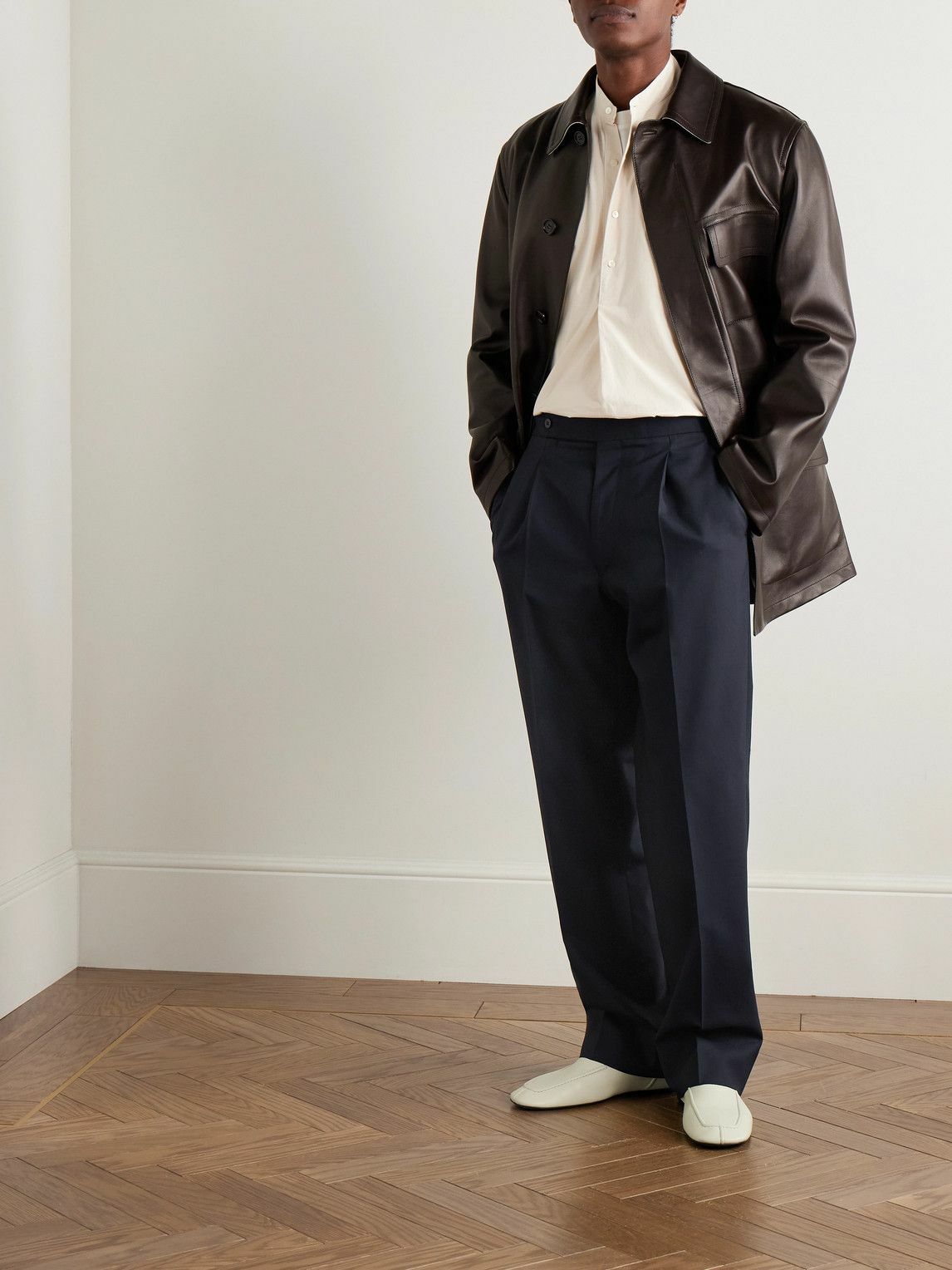 Stòffa - Straight-Leg Pleated Wool Suit Trousers - Blue