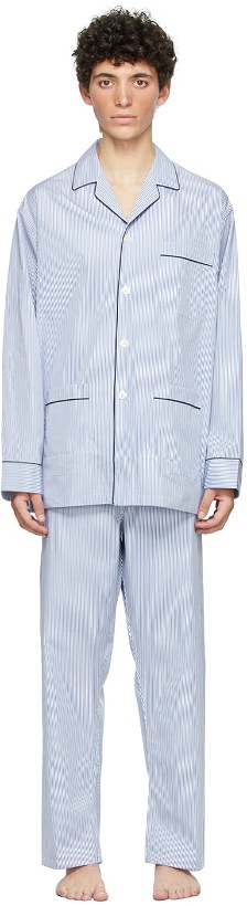 Photo: Paul Stuart Blue & White Cotton Narrow Stripe Pyjama Set