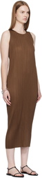 PLEATS PLEASE ISSEY MIYAKE Brown New Colorful Basics 4 Maxi Dress