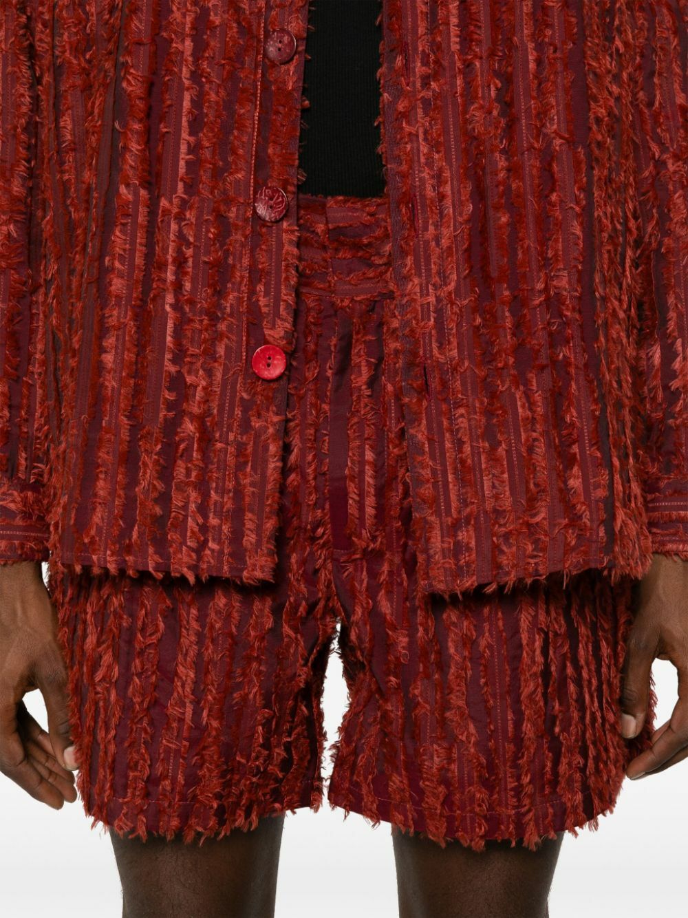 Labrum London Red Fringed Velvet Bermuda Shorts
