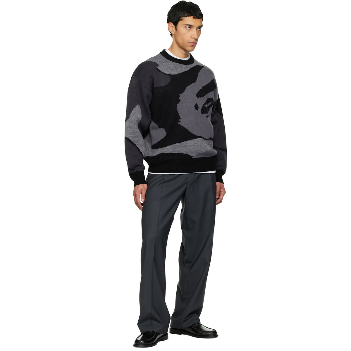 BAPE Black & Gray Mega Abc Camo Knit Crewneck Sweater