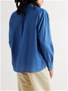 11.11/eleven eleven - Embroidered Indigo-Dyed Slub Cotton-Voile Shirt - Blue