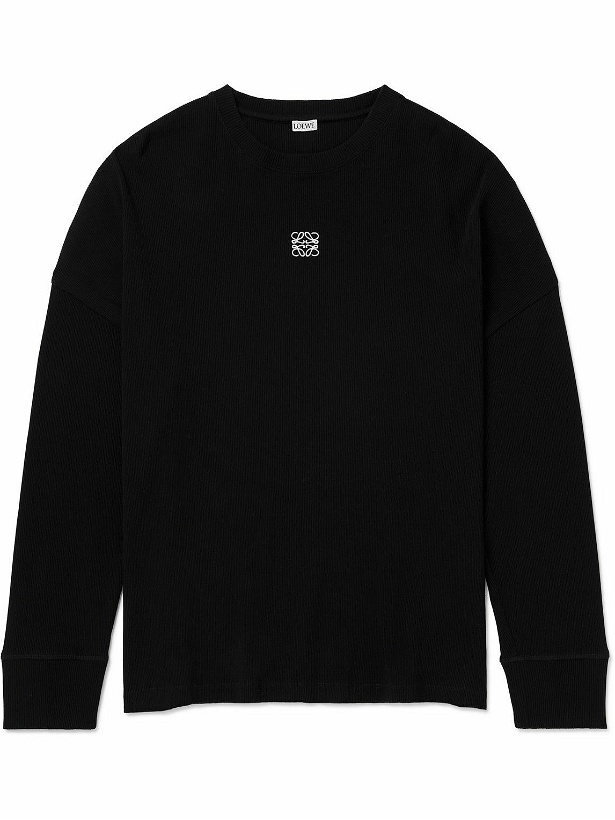 Photo: LOEWE - Oversized Logo-Embroidered Ribbed Cotton T-Shirt - Black