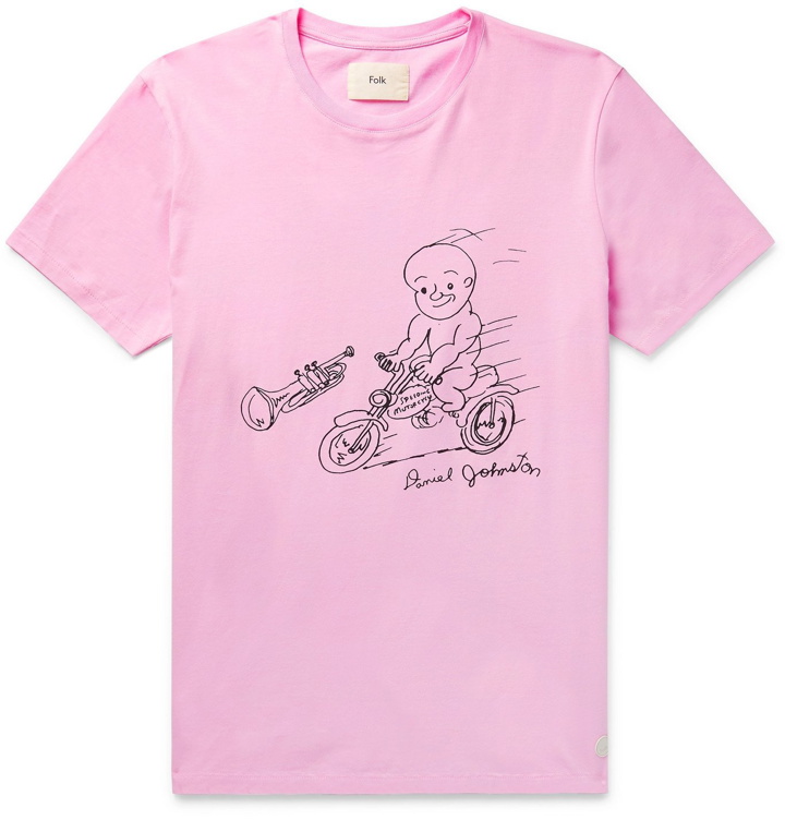 Photo: Folk - Daniel Johnston Love is the Answer Printed Cotton-Jersey T-Shirt - Pink