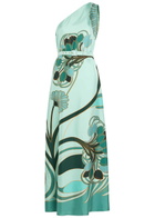 LA Double J Roy Printed Belted Silk Maxi Dress Blue