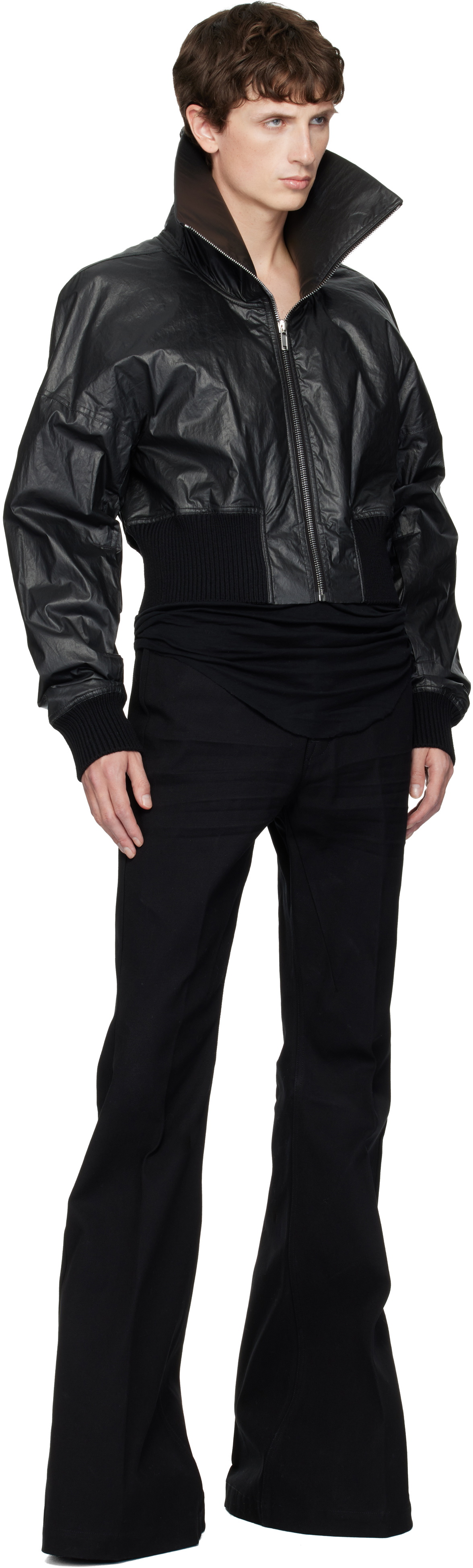 Rick Owens Black Concordians Dracucollar Cropped Bomber Jacket