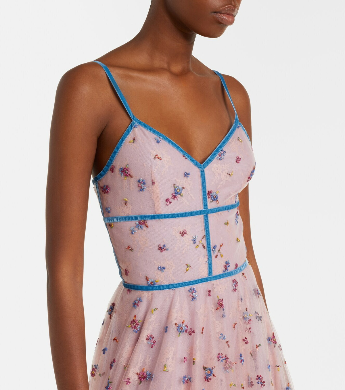 Costarellos Floral lace-trimmed tulle gown
